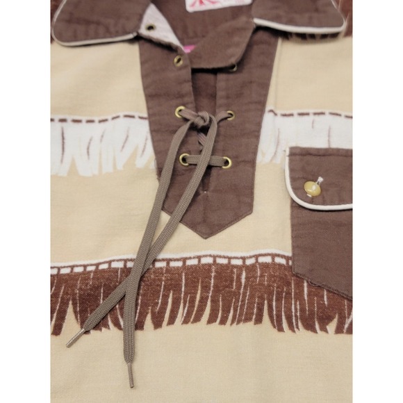 Vintage Davy Crockett Shirt Boys 4 Brown Fringe Lace Up Pioneer Costume 50s 60s - Picture 3 of 12